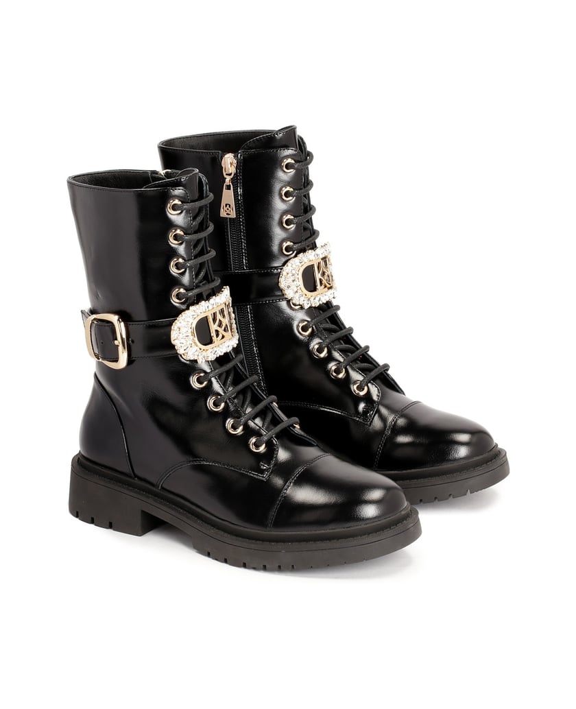 Kazar-Flache-Stiefel-mit-abnehmbarem-Zierriemen-schwarz