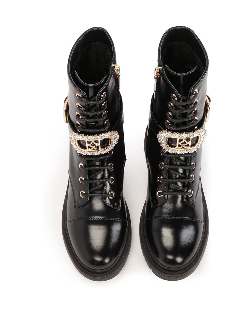 Kazar-Flache-Stiefel-mit-abnehmbarem-Zierriemen-schwarz