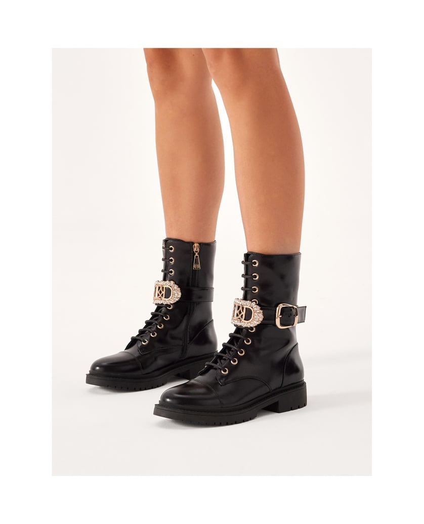 Kazar-Flache-Stiefel-mit-abnehmbarem-Zierriemen-schwarz
