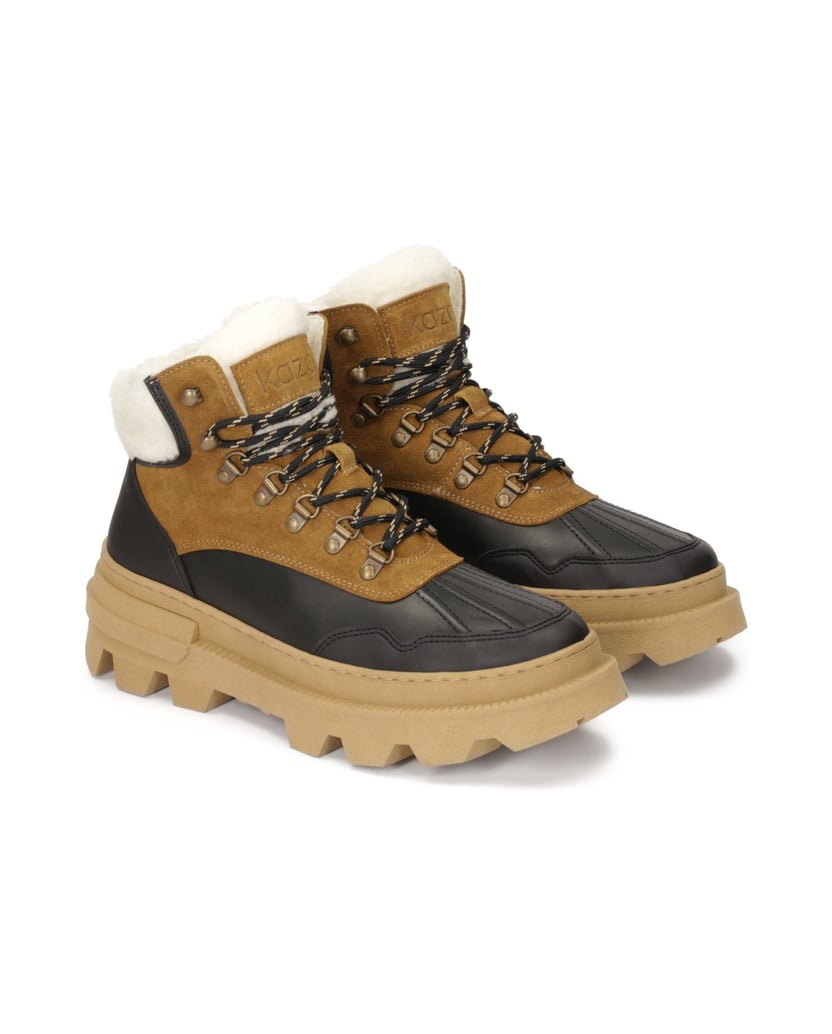Kazar-Braune-und-schwarze-Stiefel,-inspiriert-von-Schneestiefeln-mit-dicken-Sohlen-braun