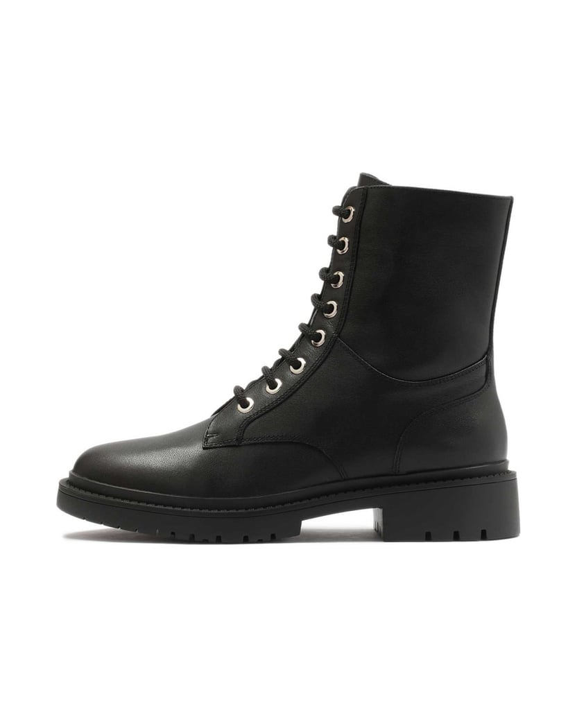 Kazar-Warme-schwarze-flache-Stiefelette-für-Damen-mit-Reißverschluss-und-Schnürung-schwarz