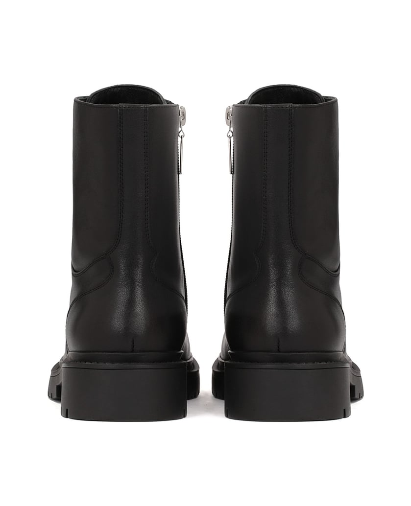 Kazar-Warme-schwarze-flache-Stiefelette-für-Damen-mit-Reißverschluss-und-Schnürung-schwarz
