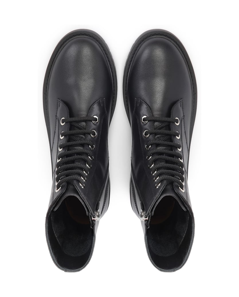 Kazar-Warme-schwarze-flache-Stiefelette-für-Damen-mit-Reißverschluss-und-Schnürung-schwarz