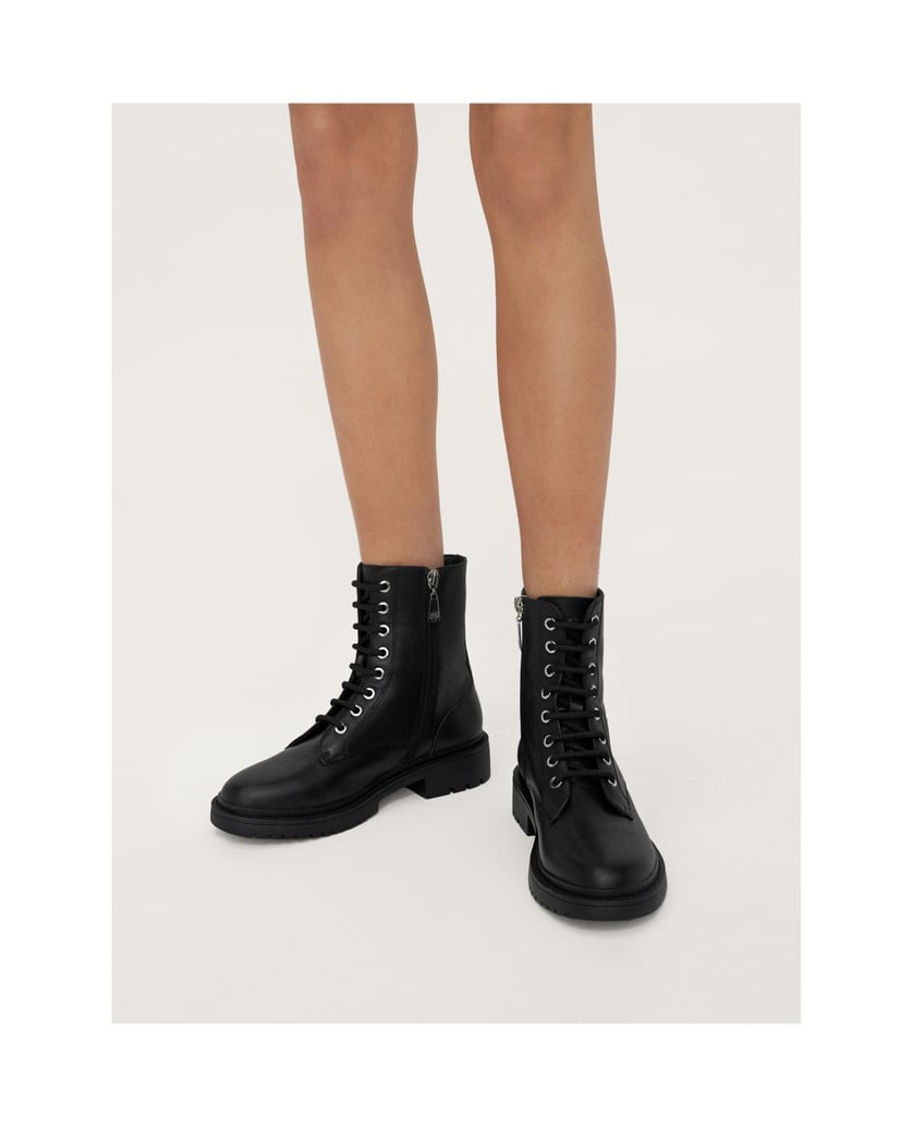 Kazar-Warme-schwarze-flache-Stiefelette-für-Damen-mit-Reißverschluss-und-Schnürung-schwarz