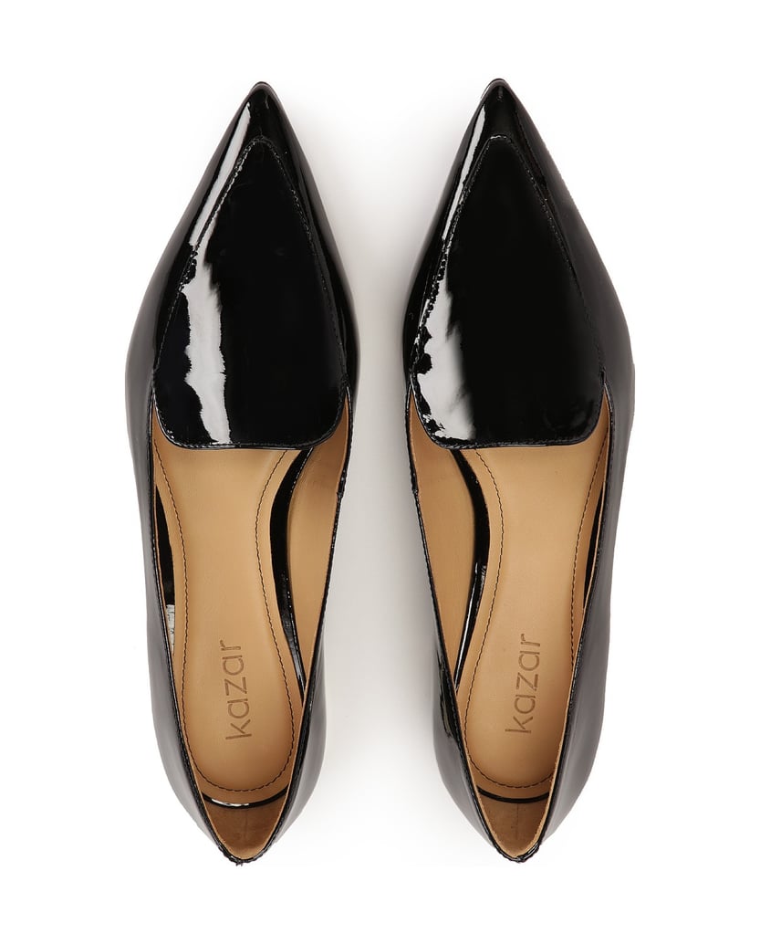 Kazar-Flache-Pumps-aus-Lackleder-mit-goldenem-Absatz-schwarz