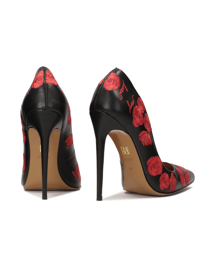 Kazar-Elegante-schwarze-Stilettos-mit-roten-Blumen-schwarz