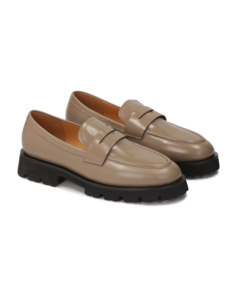 Kazar-Taupefarbene-Leder-Slipper-mit-kontrastierender-Sohle-taupe