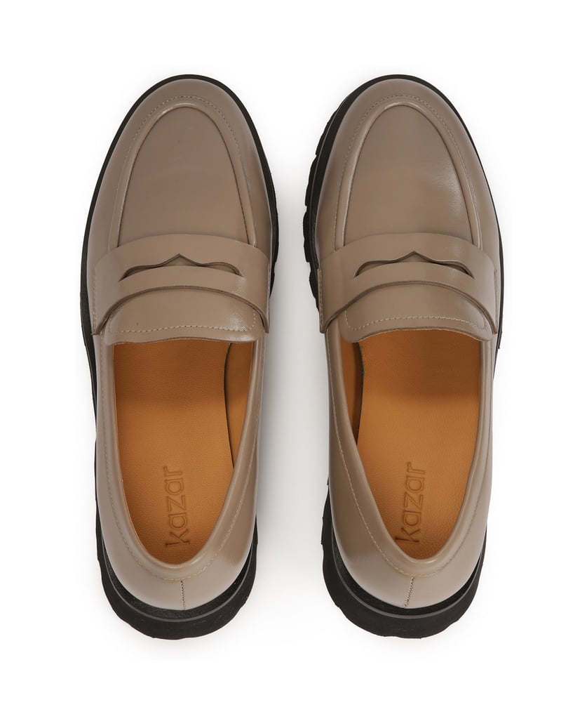 Kazar-Taupefarbene-Leder-Slipper-mit-kontrastierender-Sohle-taupe
