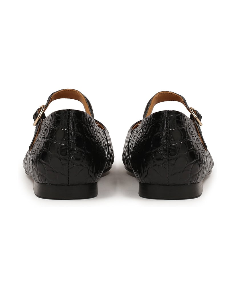 Kazar-Pumps-aus-geprägtem-Leder-mit-flacher-Sohle-schwarz