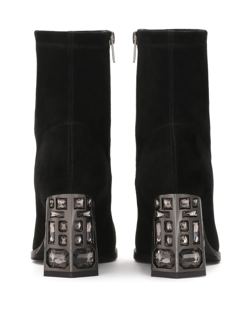 Kazar-Stiefel-aus-Stretchmaterial-mit-verziertem-Absatz-schwarz