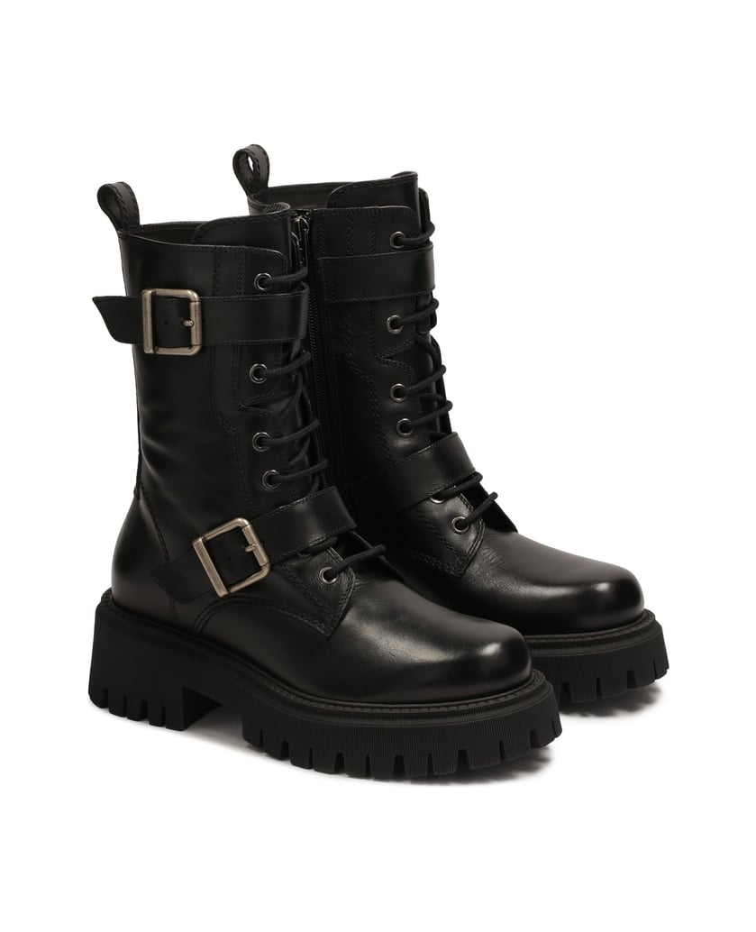 Kazar-Hohe-Stiefel-mit-Riemen-mit-Schnallen-verziert-schwarz