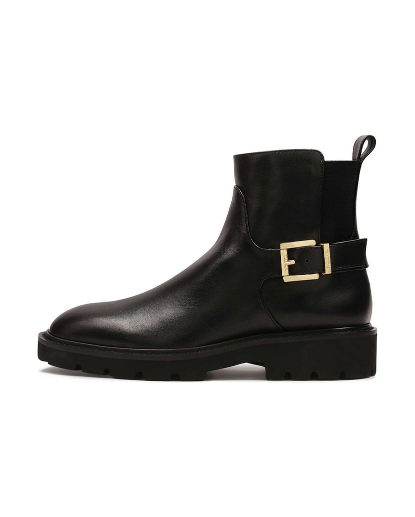 Kazar-Klassischer-Lederstiefel-mit-flacher-Sohle-schwarz