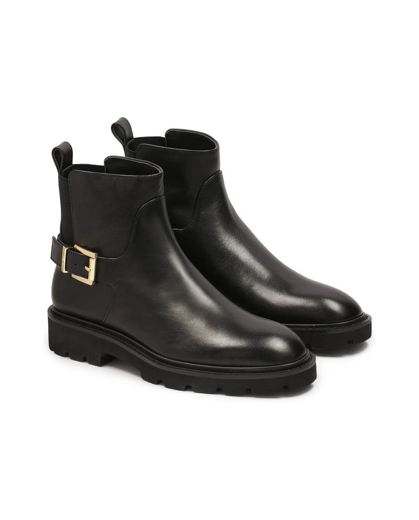 Kazar-Klassischer-Lederstiefel-mit-flacher-Sohle-schwarz
