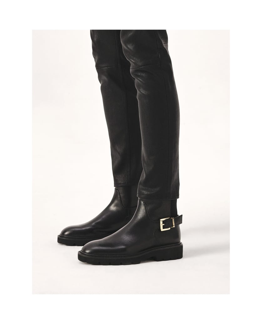 Kazar-Klassischer-Lederstiefel-mit-flacher-Sohle-schwarz