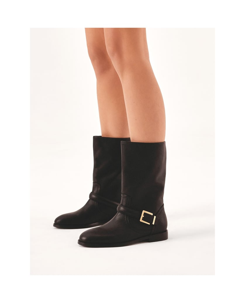 Kazar-Flache-Schlupfstiefel-aus-schwarzem-Leder-schwarz