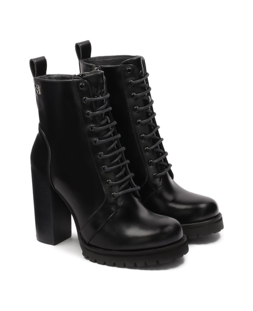 Kazar-Schnürstiefel-aus-Leder-auf-einem-hohen-Pfosten-schwarz