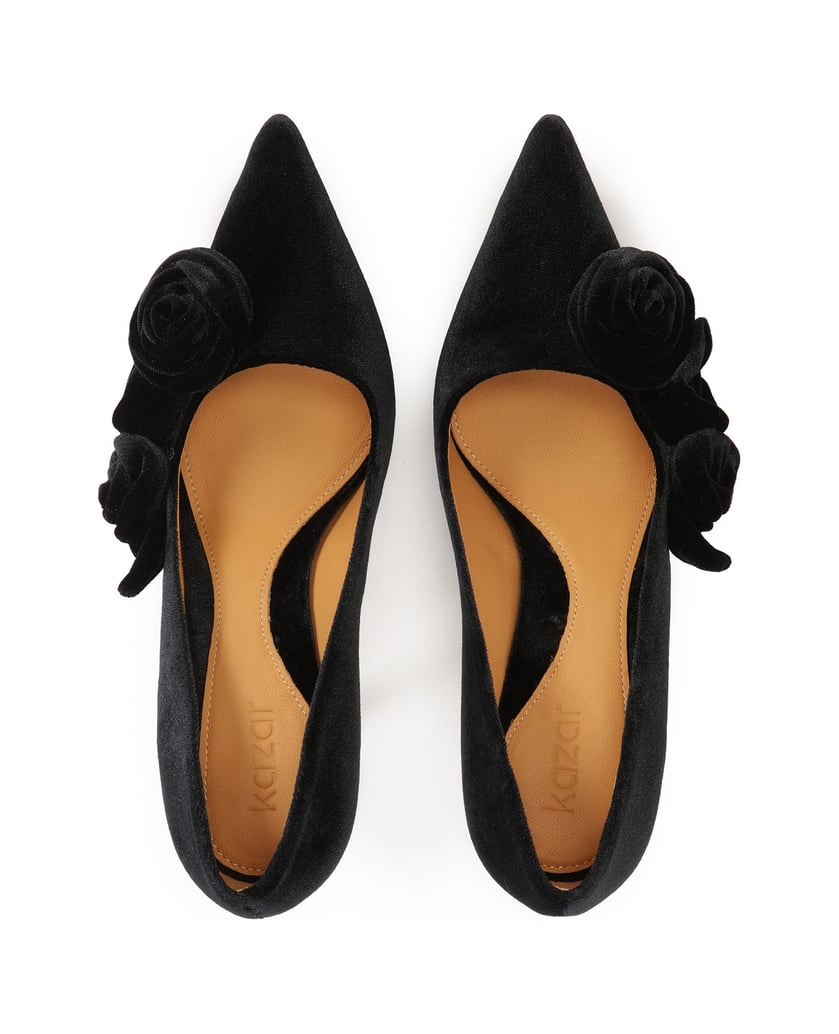 Kazar-Schwarze-Abendstilettos-mit-Blumen-schwarz