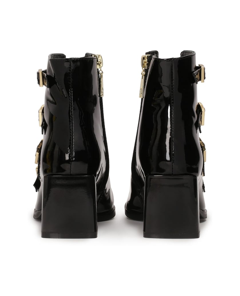 Kazar-Schwarze-Lacklederstiefel-mit-Schnallen-schwarz