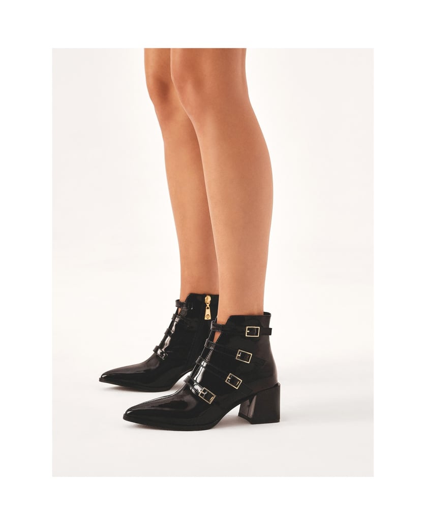Kazar-Schwarze-Lacklederstiefel-mit-Schnallen-schwarz