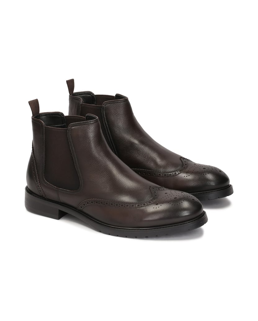 Kazar-Braune-Chelsea-Stiefel-aus-Leder-mit-Rosetten-Verzierung-braun
