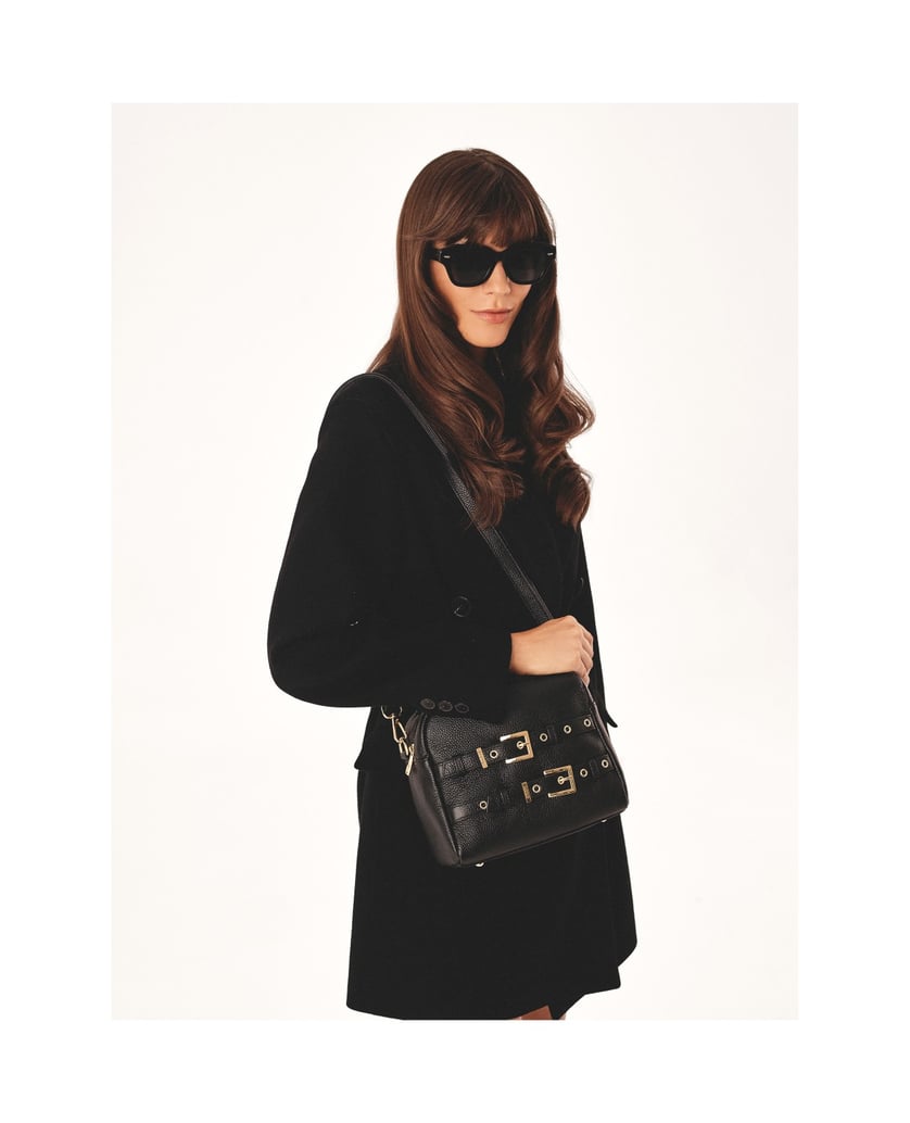 Kazar-Handtasche-mit-Griff-und-Riemen-mit-Schnallen-verziert-schwarz