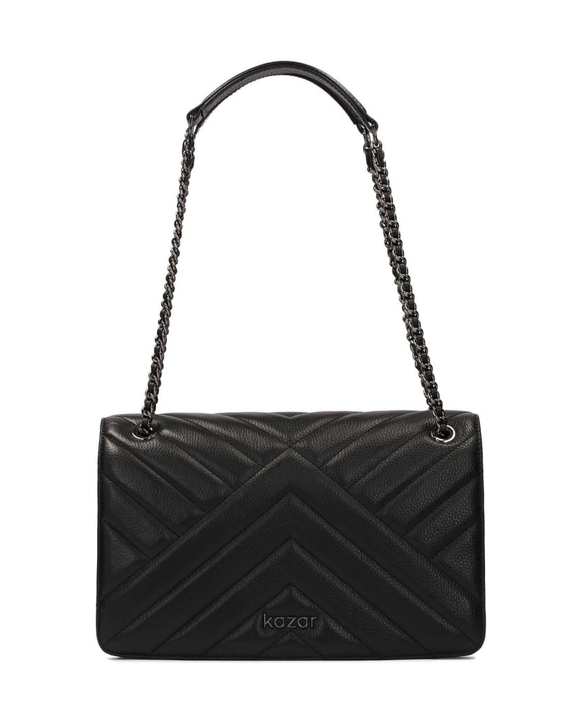 Kazar-Schwarze-verschnörkelte-Handtasche-an-einer-Kette-hängend-schwarz