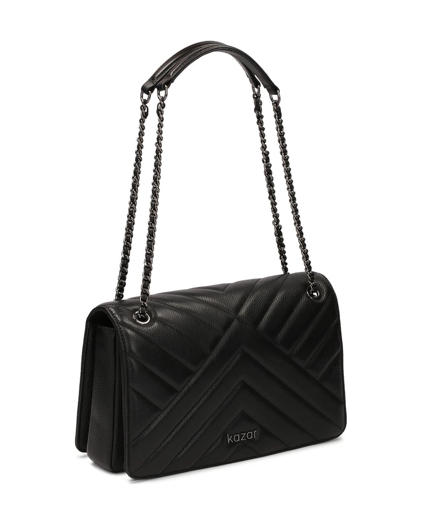Kazar-Schwarze-verschnörkelte-Handtasche-an-einer-Kette-hängend-schwarz