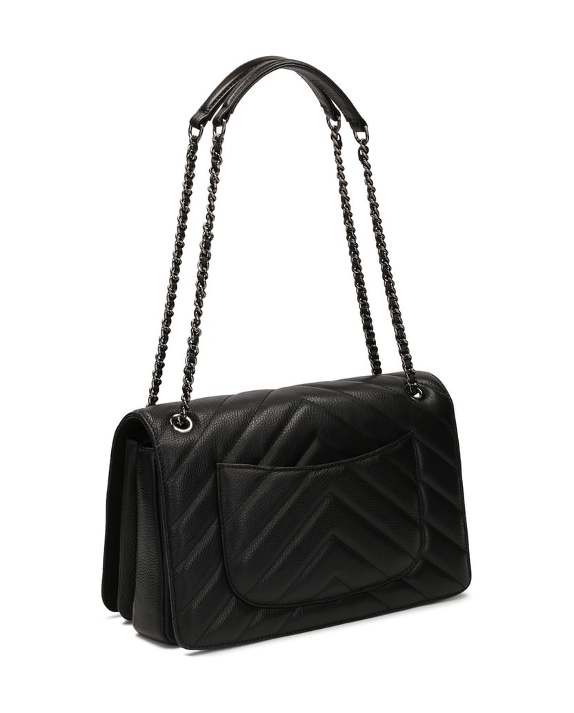 Kazar-Schwarze-verschnörkelte-Handtasche-an-einer-Kette-hängend-schwarz