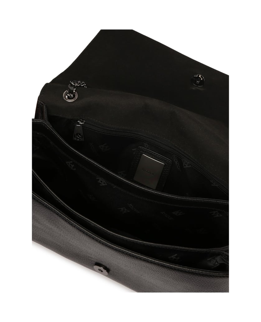 Kazar-Schwarze-verschnörkelte-Handtasche-an-einer-Kette-hängend-schwarz