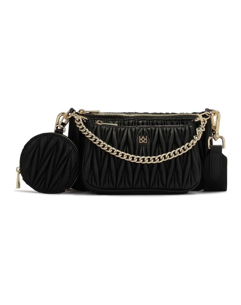 Kazar-Schwarze-dreiteilige-Handtasche-mit-auffälligem-Muster-schwarz
