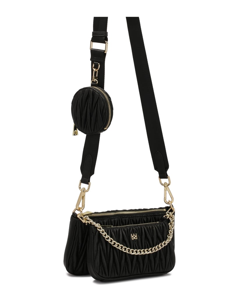 Kazar-Schwarze-dreiteilige-Handtasche-mit-auffälligem-Muster-schwarz