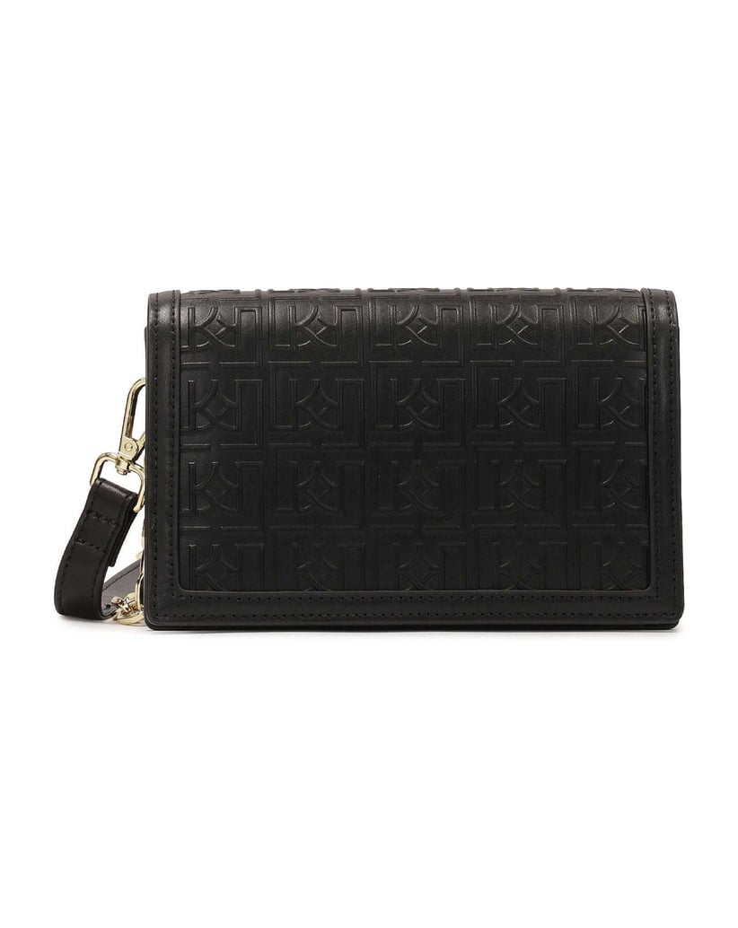 Kazar-Schwarze-Handtasche-mit-Monogramm,-Gürtel-und-Kette-schwarz