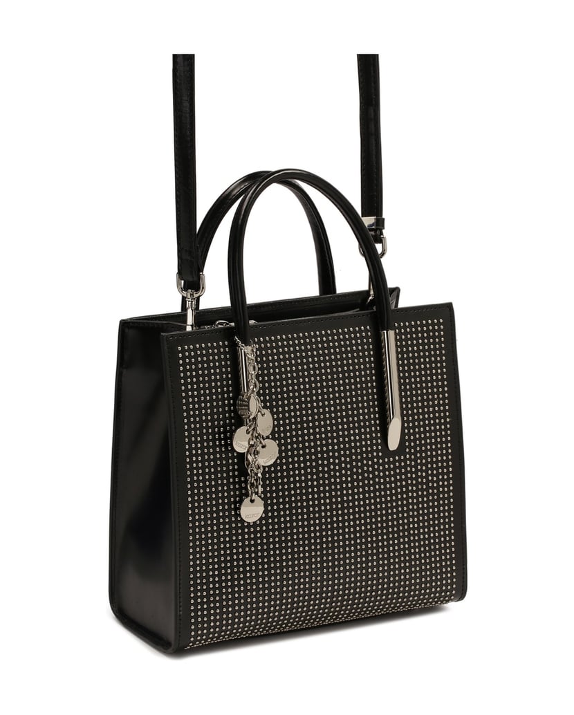 Kazar-Schwarze-Handtasche-mit-Schlüsselring,-verziert-mit-silbernen-Strasssteinen-schwarz