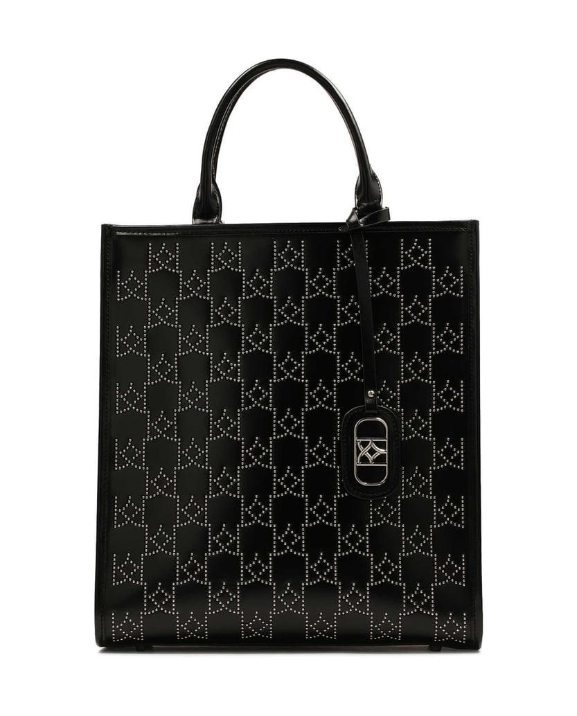 Kazar-Große-Handtasche-mit-gepunkteten-Metallmonogrammen-schwarz