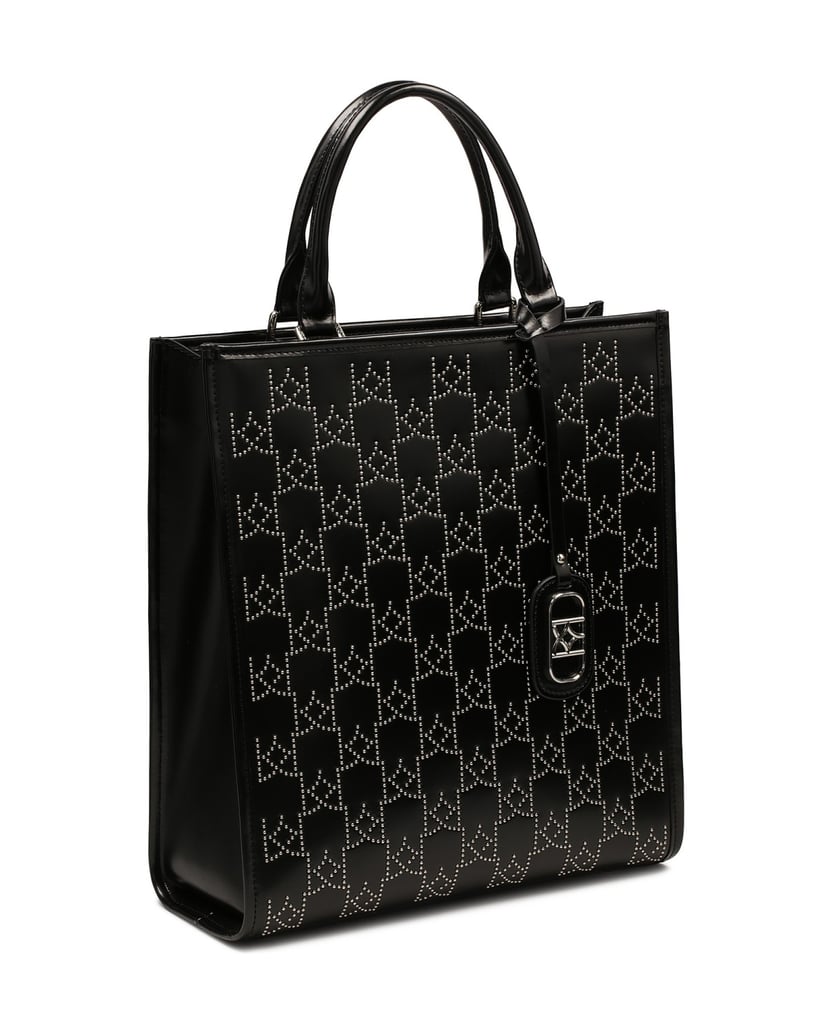 Kazar-Große-Handtasche-mit-gepunkteten-Metallmonogrammen-schwarz