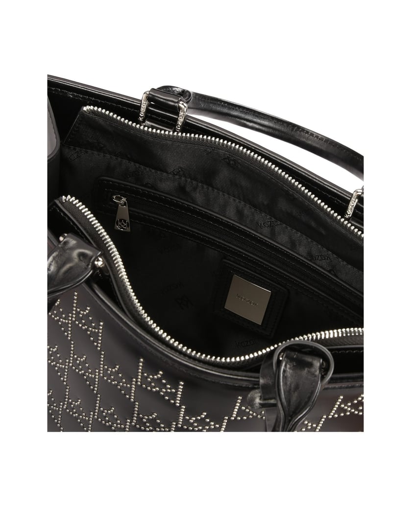 Kazar-Große-Handtasche-mit-gepunkteten-Metallmonogrammen-schwarz