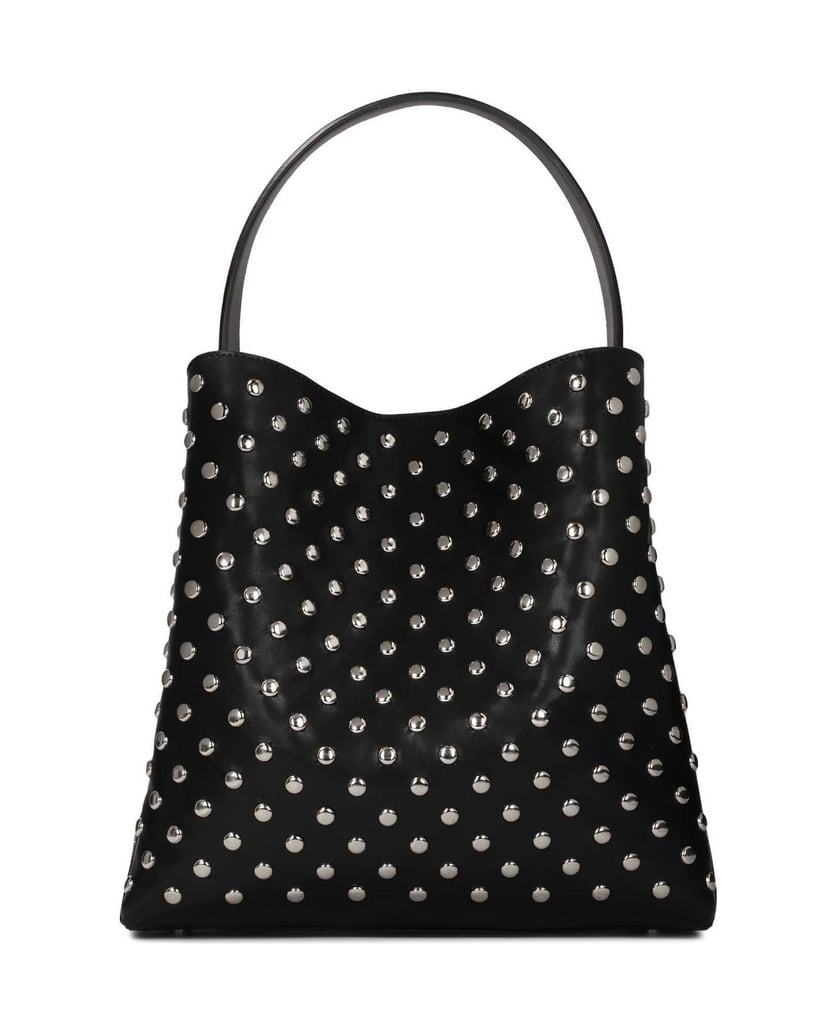 Kazar-Schwarze-Lederhandtasche-mit-runden-Nieten-verziert-schwarz