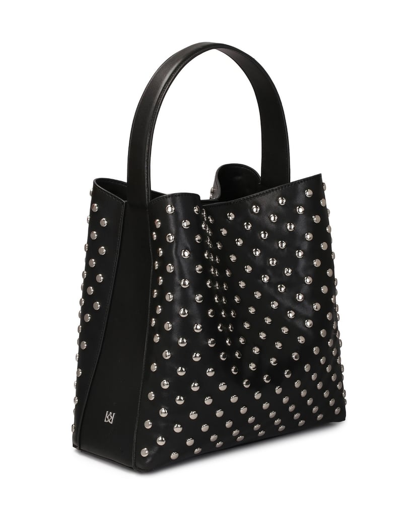 Kazar-Schwarze-Lederhandtasche-mit-runden-Nieten-verziert-schwarz