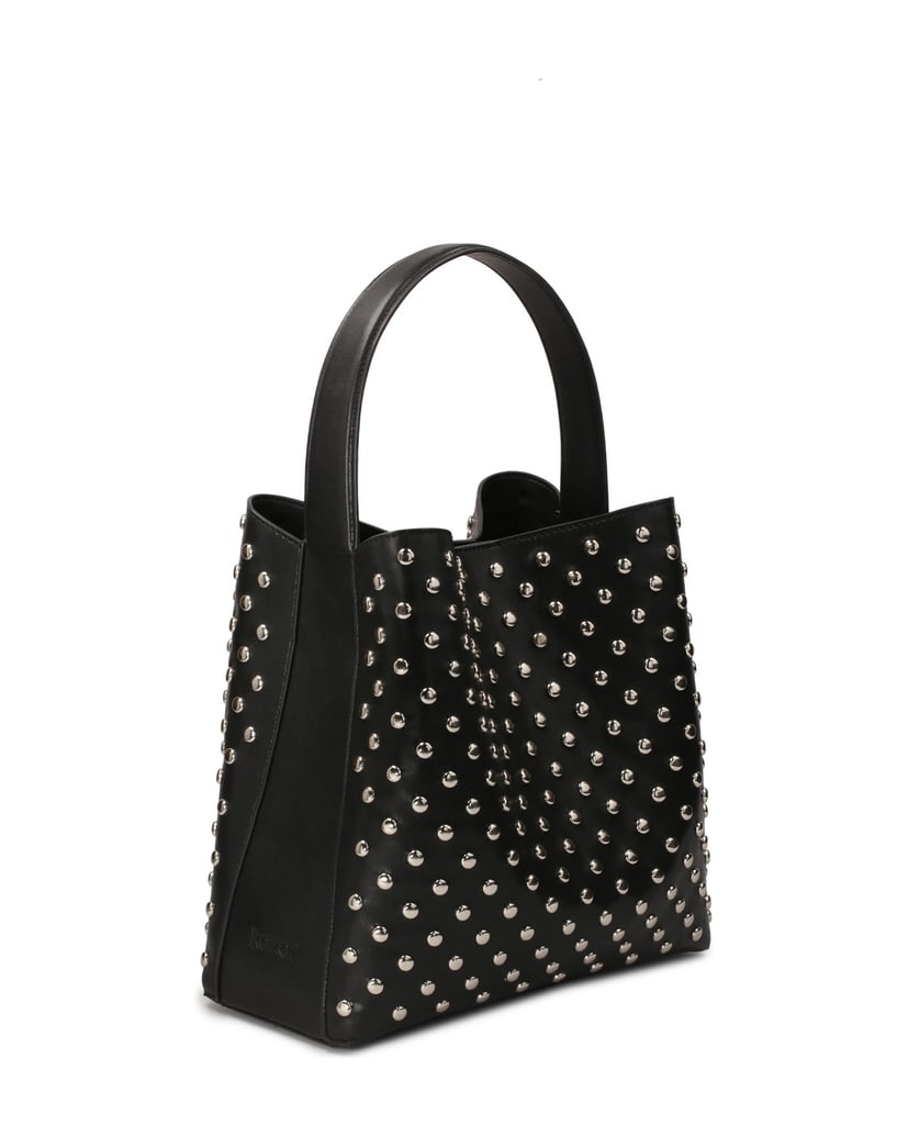 Kazar-Schwarze-Lederhandtasche-mit-runden-Nieten-verziert-schwarz
