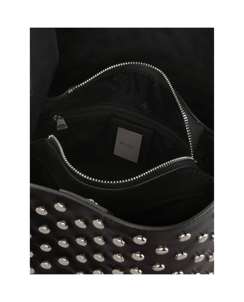 Kazar-Schwarze-Lederhandtasche-mit-runden-Nieten-verziert-schwarz
