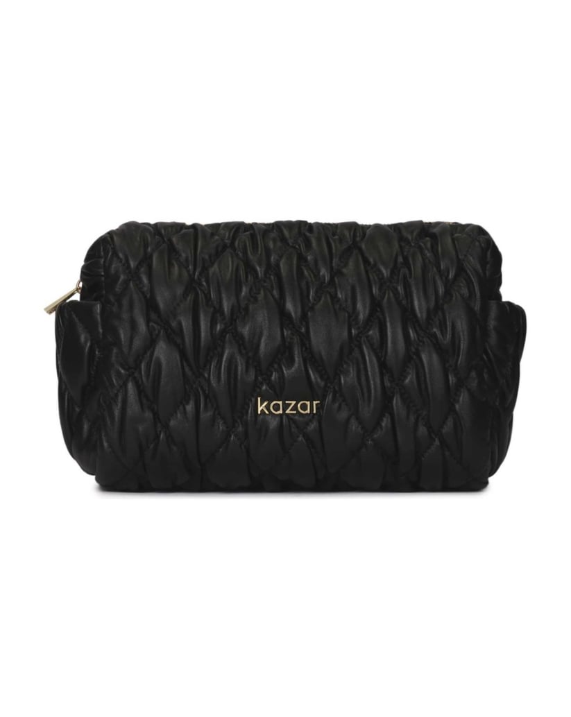 Kazar-Schwarze-Kosmetiktasche-aus-Leder-mit-Steppung-schwarz