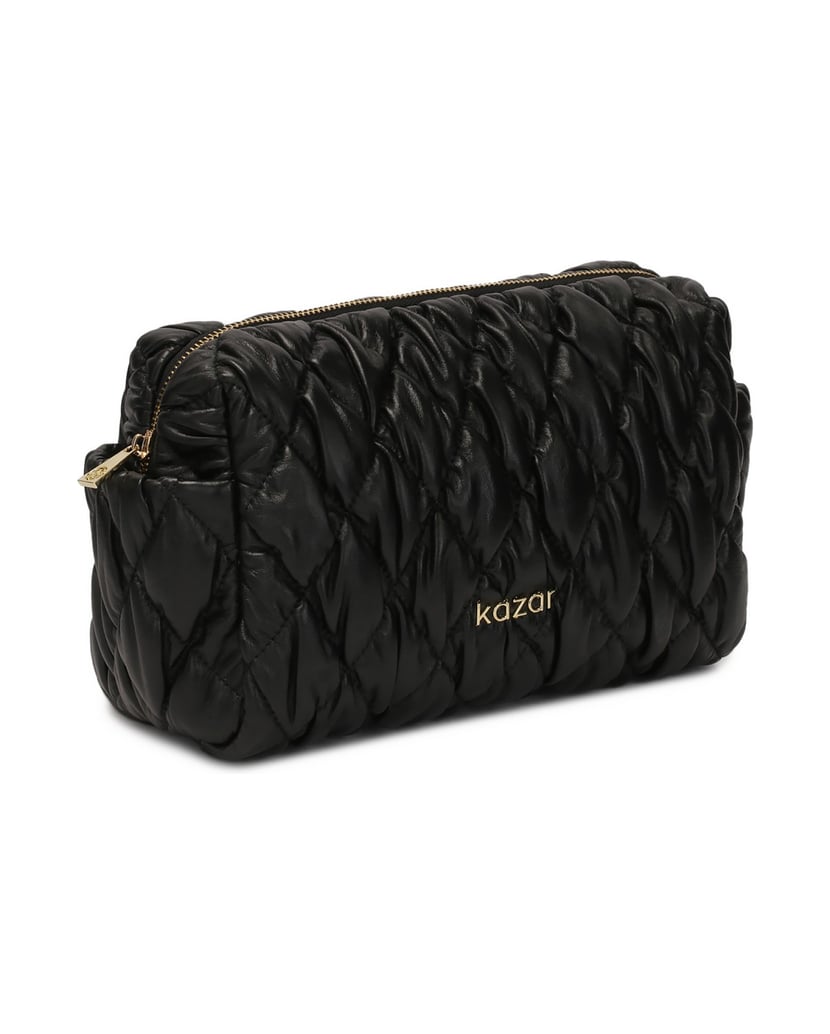 Kazar-Schwarze-Kosmetiktasche-aus-Leder-mit-Steppung-schwarz