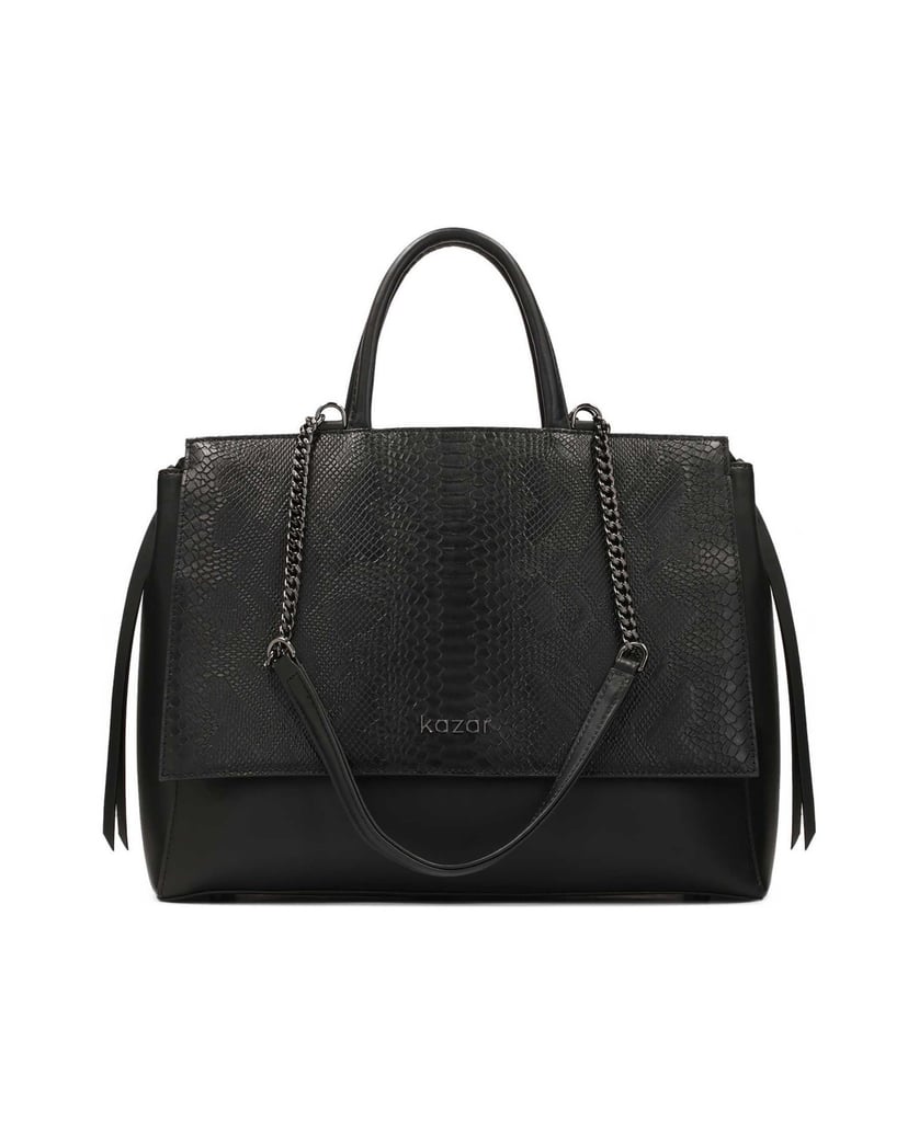 Kazar-Einzigartig-geformte-Handtasche-mit-geprägtem-Design-schwarz