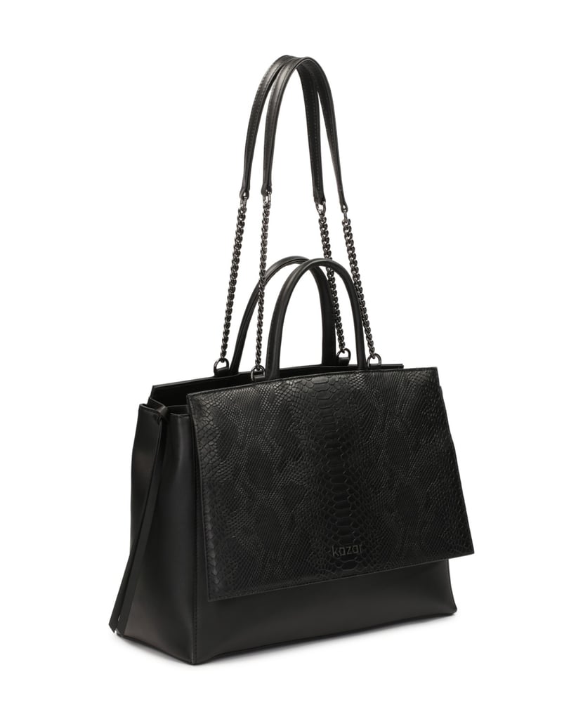 Kazar-Einzigartig-geformte-Handtasche-mit-geprägtem-Design-schwarz