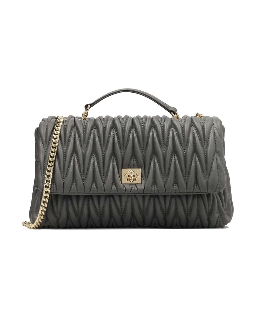 Kazar-Graue-Kettenhandtasche-mit-auffälliger-Steppung-grau