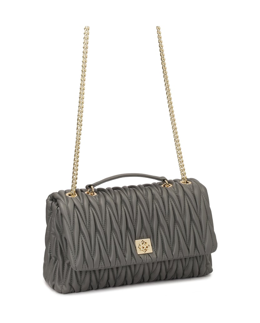 Kazar-Graue-Kettenhandtasche-mit-auffälliger-Steppung-grau