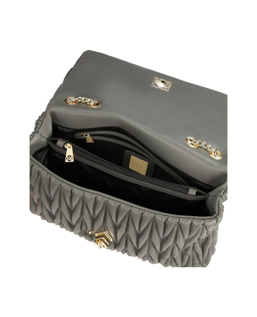 Kazar-Graue-Kettenhandtasche-mit-auffälliger-Steppung-grau