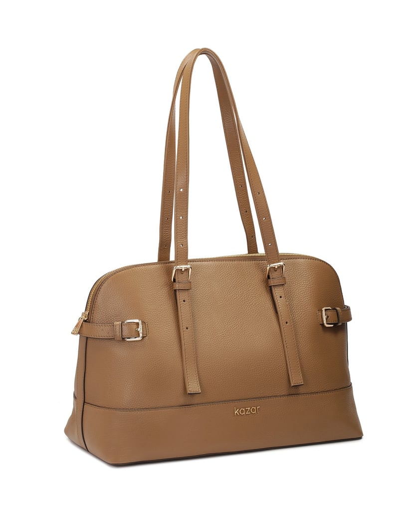 Kazar-Braune-Handtasche-mit-breitem-Boden-camel