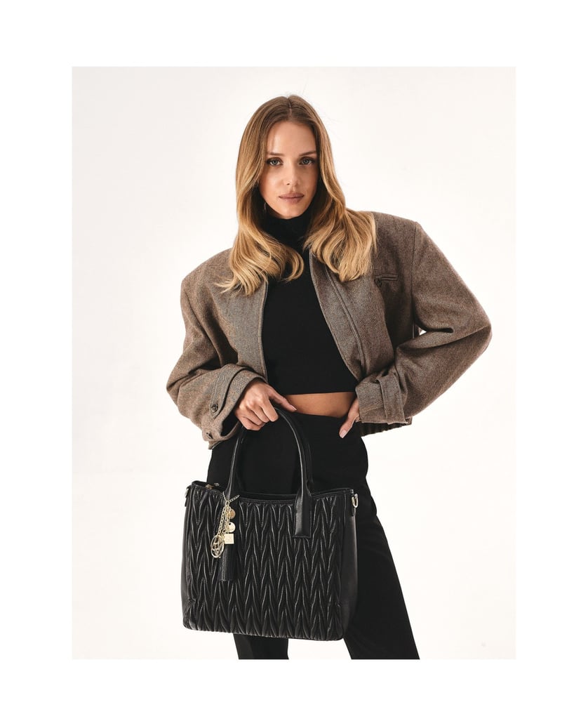 Kazar-Gesteppte-Handtasche-mit-Haltegriffen-und-Schlüsselring-schwarz