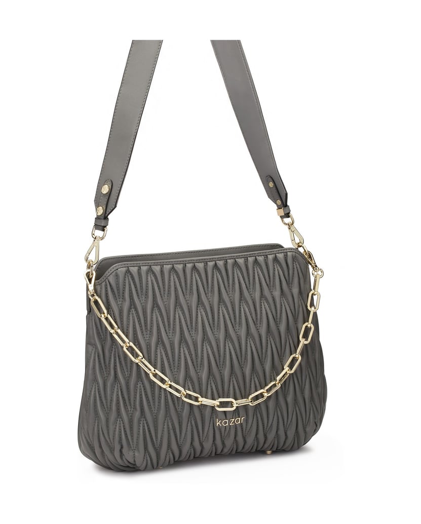 Kazar-Graue-Handtasche-mit-gesteppter-Vorderseite-grau